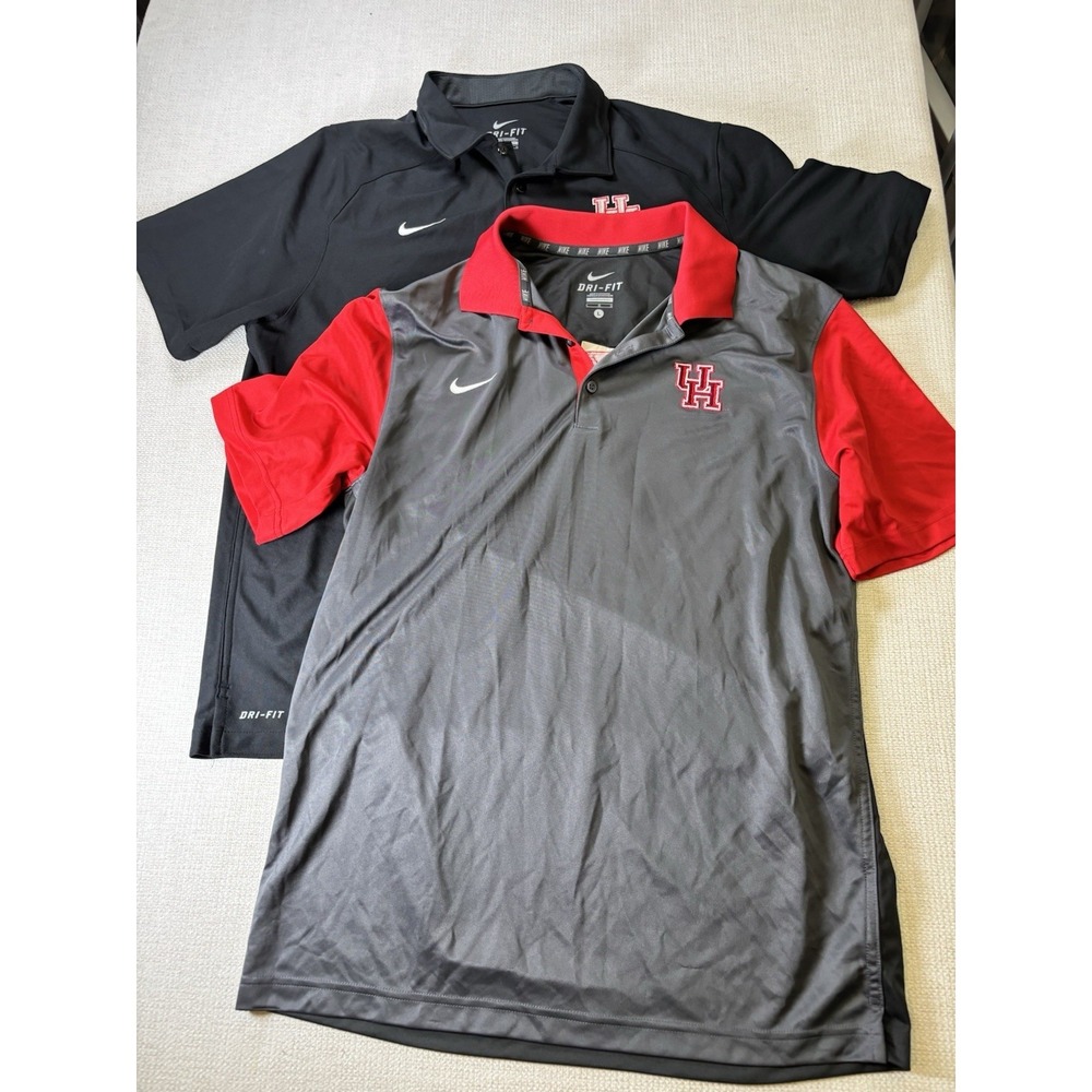 Houston Cougars Polo Shirt Mens Large Black  And Grey Football Nike Dri Fit